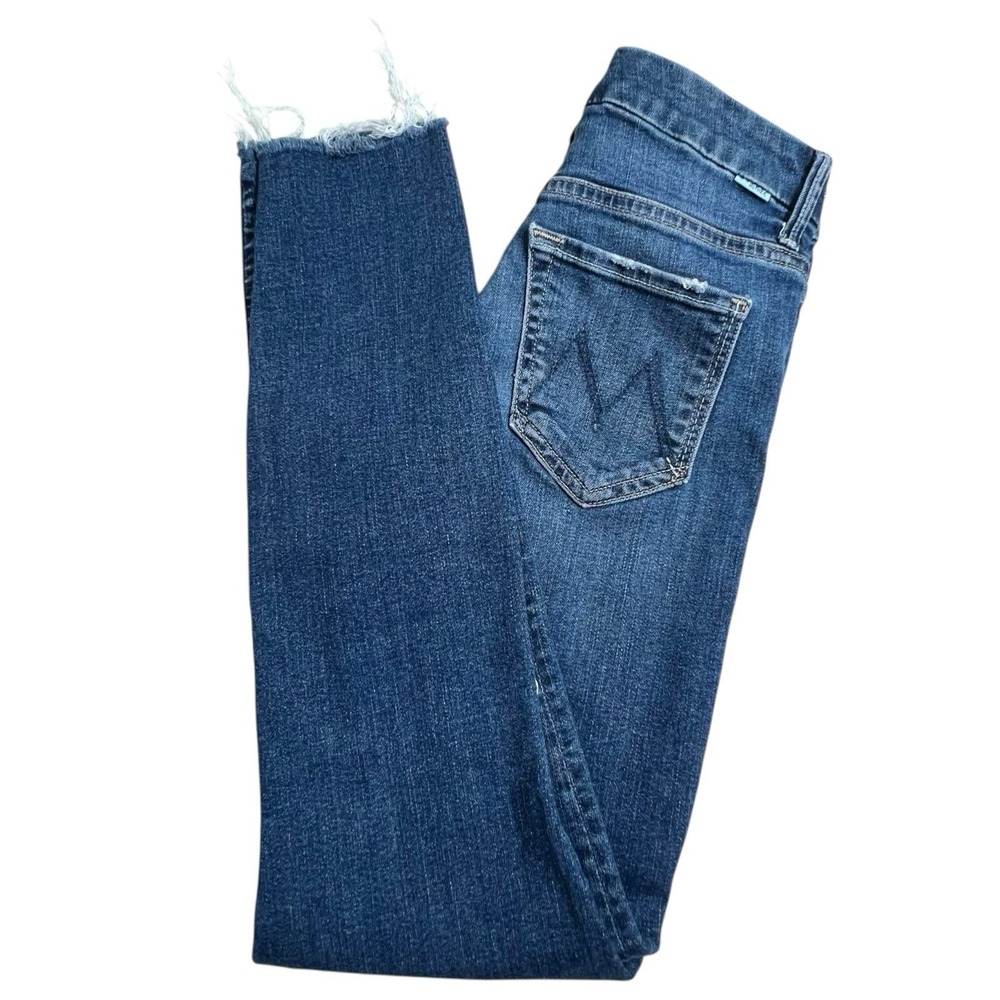 Mother Womens 25 High Waisted Looker Ankle Fray Distressed Dark Wash Skinny Jean